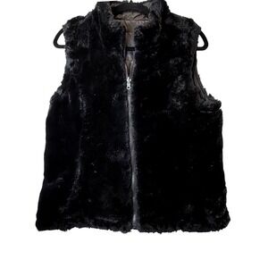 Nicole Miller Original Black Reversible Faux Fur Puffer Vest Womens Medium